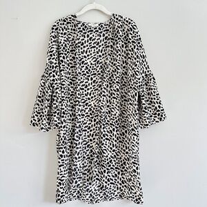 Umgee Cream & Black Leopard Print Balloon Sleeve Open-front Kimono Cardigan S/M